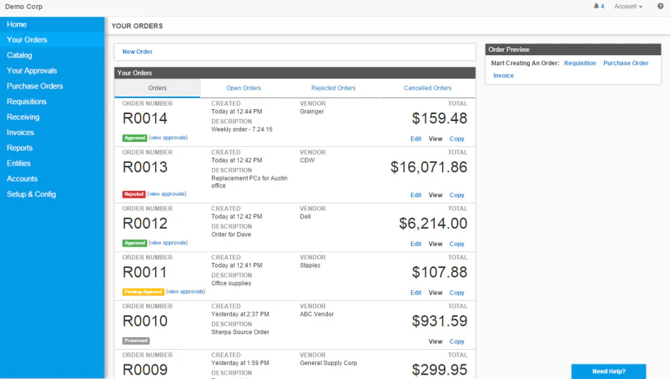 screenshot of Bellwether Purchasing Software